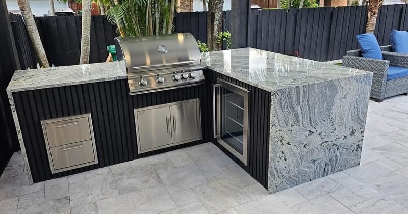 Luxury outdoor kitchen with sink and storage in Doral FL